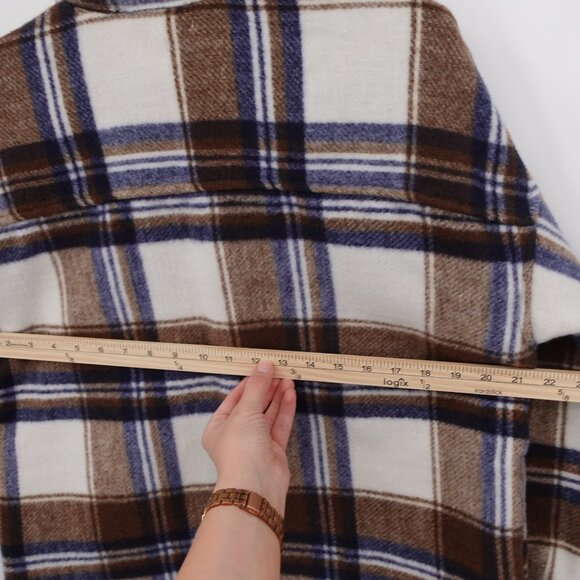 Oversized Plaid Shacket Brown Tan and Blue Medium - Picture 10 of 11